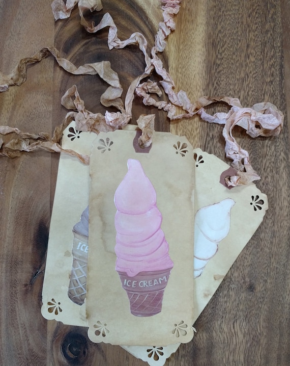 Vintage Ice Cream Cone Tags: Hand-Painted Miniature Art Prints