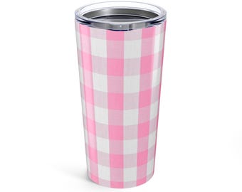 Pink Gingham Tumbler 20oz: Stainless Steel Travel Mug