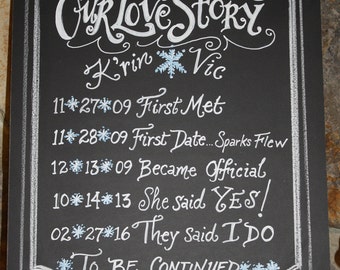 Story Board Our Love Story Chalkboard Art Sign for your Wedding 11 x 14 wedding engagement chalk