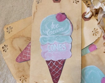 Vintage Ice Cream Tags: Hand-Painted Junk Journal Bookmark Set