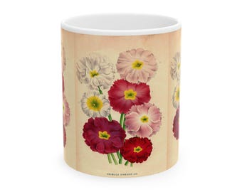 Floral Ceramic Mug - Vintage Primula Floral Design for Garden Lovers