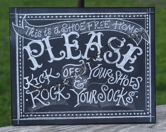 Chalkboard Art Poster- This is a shoe free home- chalkboard - quote poster