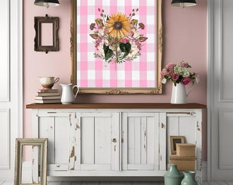 Boho Butterfly Gingham Wall Art Prints: Vintage Cottage Decor (Digital Download)