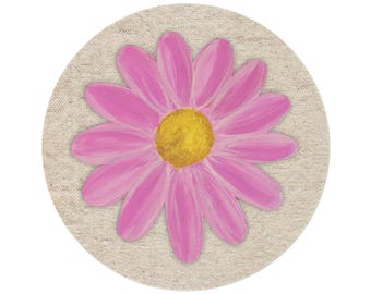 Floral Round Rug: Hand-Painted Burlap Cottage Decor (60"x60")