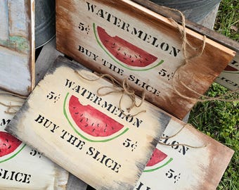 Hand Stenciled Watermelon Sign: Country Cottage  Primitive Farmhouse Decor Customizable