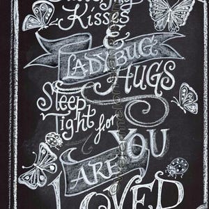 Original Chalkboard Art Poster Butterfly Kisses Card stock Paper Print