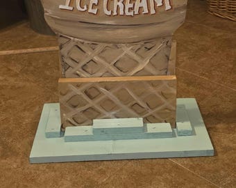 Ice Cream Cone Sign Display Stand | Handmade Wooden Base for Oversized Ice Cream Cone Signs | Sign Sold Separately