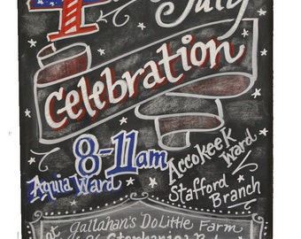 4th of July Party Sign Hand Painted Chalkboard on wood board With color 18x24