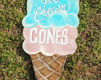 Hand Painted Vintage Style Ice Cream Shop Sign: Custom Retro Decor
