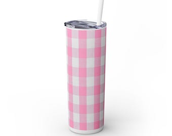 Pink Gingham Skinny Tumbler: 20oz Stainless Steel Travel Mug