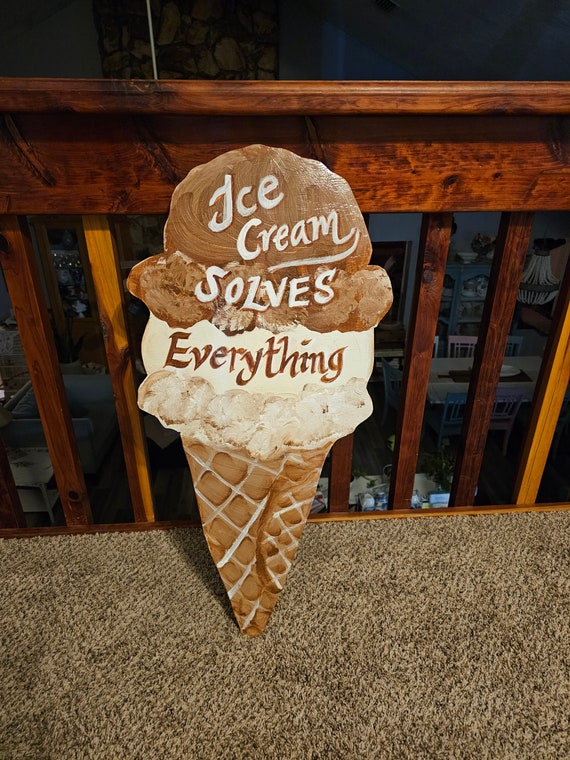 Vintage Ice Cream Cone Sign: Retro Farmhouse Kitchen or Shop Wall