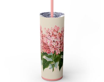 Floral Hydrangea Skinny Tumbler: Vintage Style Stainless Steel Drinkware