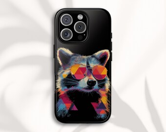 Funda de mapache geométrica para iPhone, Samsung y Google Pixel.