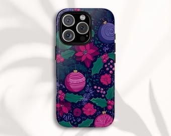 Floral Christmas Phone Case, Festive Holiday Tough Case for iPhone, Samsung and Google Pixel