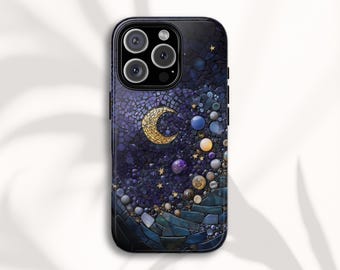 Celestial Stained Glass Phone Case, Mosaic Tough Case for iPhone, Samsung and Google Pixel