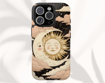Funda para teléfono Sun & Moon, funda resistente Boho Celestial para iPhone, Samsung y Google Pixel