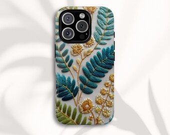 Fern Floral Embroidery Phone Case for iPhone, Samsung and Google Pixel