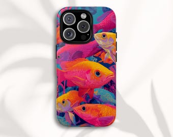 Funda para teléfono con diseño de peces de colores, resistente y práctica para iPhone, Samsung y Google Pixel.