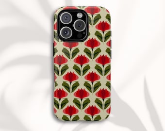Retro Flower Pattern Phone Case, Mid-Century Retro Flower Tough Case for iPhone, Samsung and Google Pixel