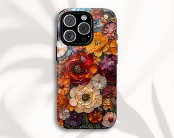Telefoonhoesje met bloemen en glas in lood, stoere Poppy Wildflower-hoes voor iPhone, Samsung en Google Pixel