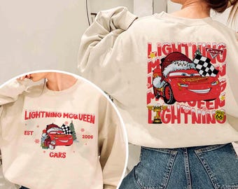 Lightning McQueen Christmas Sweatshirt, Disney Cars Christmas Sweatshirt, Xmas Cars Land Hoodie, McQueen 95 Piston Cup Sweatshirt, Xmas Gift