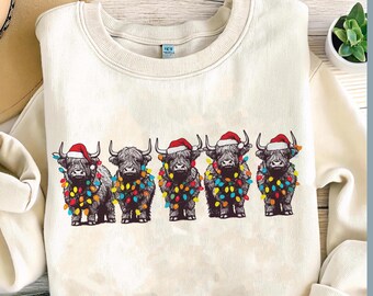 Highland Cow Christmas Sweatshirt: Funny Farm Animal Holiday Crewneck