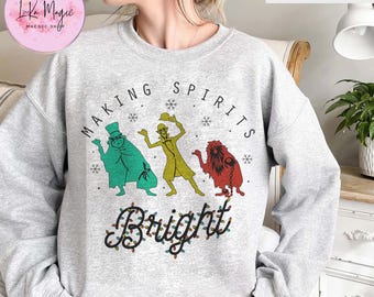 Haunted Mansion Sweatshirt, Hitchhiking Ghosts Christmas Sweater, Making Spirits Bright Crewneck, Disney Holiday Pullover