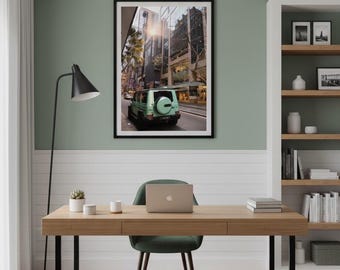 Mint Green Mercedes G Wagon Wall Art Print – Luxury Car Photography, Urban Cityscape Digital Download, Modern Home Office & Living Room Deco