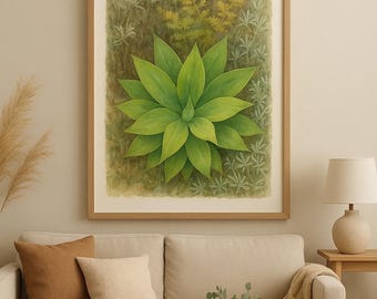 Green Agave Watercolor Wall Art Print | Botanical Plant Digital Download | Modern Minimalist Nature Home Decor | Printable Artwork