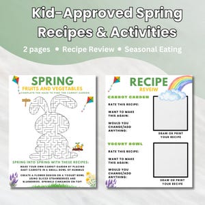 Printable Kids Nutrition Worksheets – Spring Fruit and Vegetables Activity Sheet, Maze, Fun Learning | Healthy Food Education