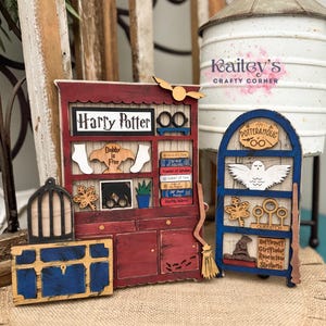 Mini Wood Hutch Decor, Decor wizard, DIY Tier tray decor, wizard Hutch, DIY Decor