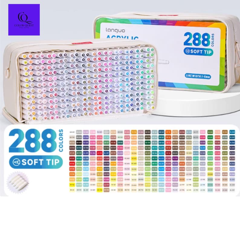 LANGUO Acrylic Paint Marker Set: 288/240/192/96 Colors, Soft Brush Tips, Portable Bag 288