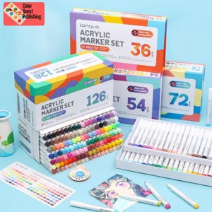 LANGUO Color Acrylic Paint Markers Set – Soft Brush Tip, Quick-Dry, Multi-Surface Art Pens for DIY Crafts & Professional Use (4 Pack Size)