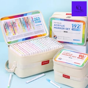 LANGUO Acrylic Paint Marker Set: 288/240/192/96 Colors, Soft Brush Tips, Portable Bag