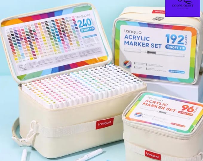 LANGUO Acrylic Paint Marker Set: 288/240/192/96 Colors, Soft Brush Tips, Portable Bag
