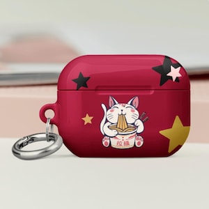 Ramen Noodle kitty - AirPods Pro Gen2 case. Take this cute case everywhere, clip it to your bag, to keep it safe. Comes with metal carabiner