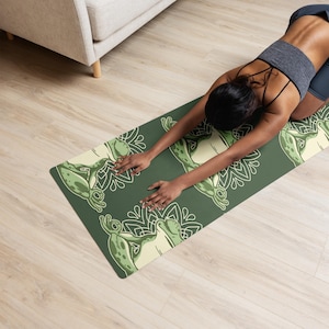 Zen Frog - Yoga mat. Great for focusing on balance, hand and feet placement, and how awesome is a meditating frog Guru on your mat.