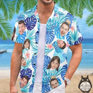 Custom Face or Logo Hawaiian Shirt, Personalized All-Over Photo Print,Unique Father&#39;s Day Gift or Special Event Outfit,Summer Travel Outfits