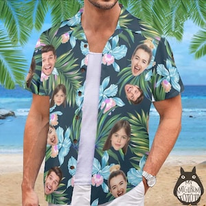 Hawaiian Shirt with Custom Face/Logo, Personalized Photo Shirt, Great for Father&#39;s Day Gifts, Beachwear & Special Days,Summer Travel Outfits