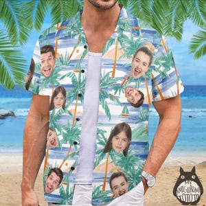Custom Hawaiian Shirt with Face or Logo, All-Over Print for Father&#39;s Day, Birthdays, or Fun Tropical Vacation Gifts,Summer Travel Outfits