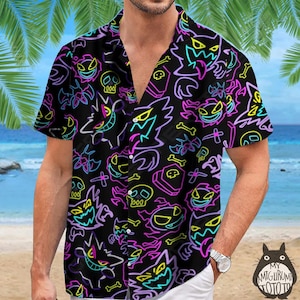 Shadow King Hawaiian Shirt, Tropical Ghost & Neon Print, Summer Vacation Shirt, Perfect Gift for Hawaii Lovers, Gift for Summer Parties