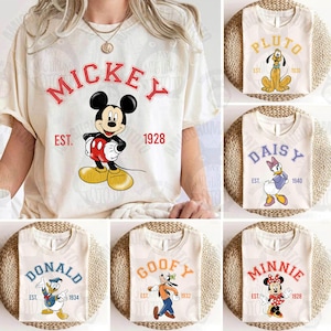 Retro Magic Kingdom Characters Comfort Color PNG, Mouse  and Friends Classic Png,  Family Trip PNG, WDW  Vacation Png
