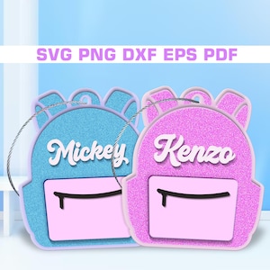 Backpack Bag Tag Laser Cut SVG, Bag Label Svg, Kid&#39;s Bag ID Tag, Backpack ID, Emergency Contact Tag Svg, Backpack Shape Name Tag Svg
