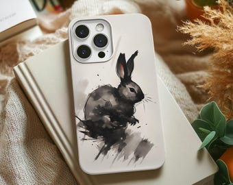 Chinesisches Sternzeichen Hase Ink Art Handyhülle | Jahr des Kaninchens Design | Pinselstrich Illustration | Minimalistische Ästhetik | Magnetische Tough Case