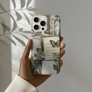 Coque de portable collage esthétique vintage - Motif papillon et notes manuscrites