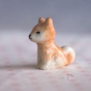 SITTING SHIBA INU - Porcelain Collectible Dog Figurine / Bonsai planter decor / Miniature porcelain ceramic / Dog totem / Aquarium decor