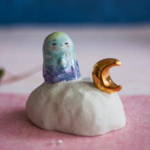 JIZO CLOUD with Golden Crescent Moon //Buddha Sculpture - Garden Decor - Zen Home - Spiritual Gift - Shrine - Japanese