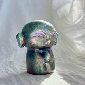 JAPANESE RAKU Buddhist Jizo with Iridescent Mica for home decor shrine //wabi-sabi lifestyle decor shrine altar Bonsai garden Figure