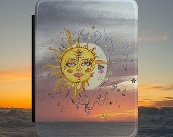 Funda Kindle con ilustración del Sol y la Luna / Diseño de puesta de sol celestial