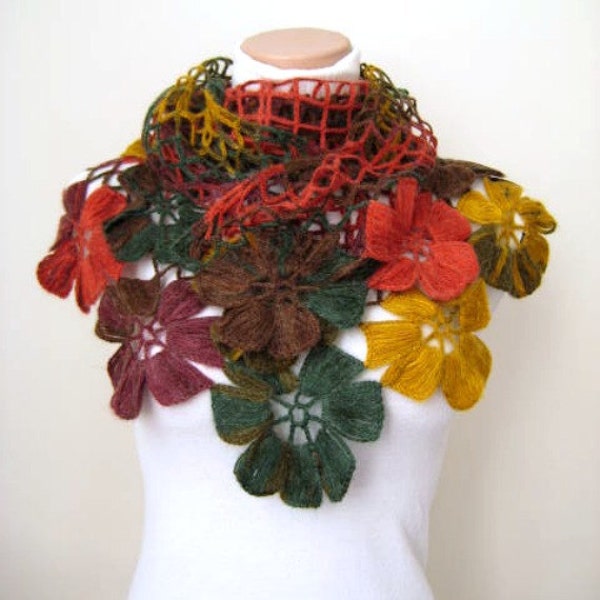 Colorful Flower Shawl - Red Green Yellow Brown and Purple Floral - Gift for Her - Express Shipping Option - Ready for Shipping